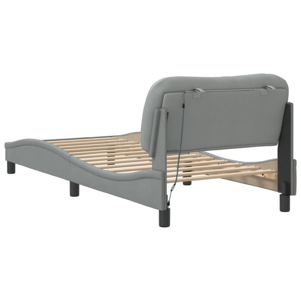 Bed Frame with LED without Mattress "Hvar" Light Grey 90x190 cm Fabric