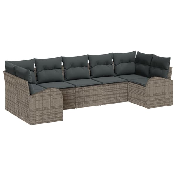 Trädgårdsoffset med kudde 7 pcs Grå Poly Rattan