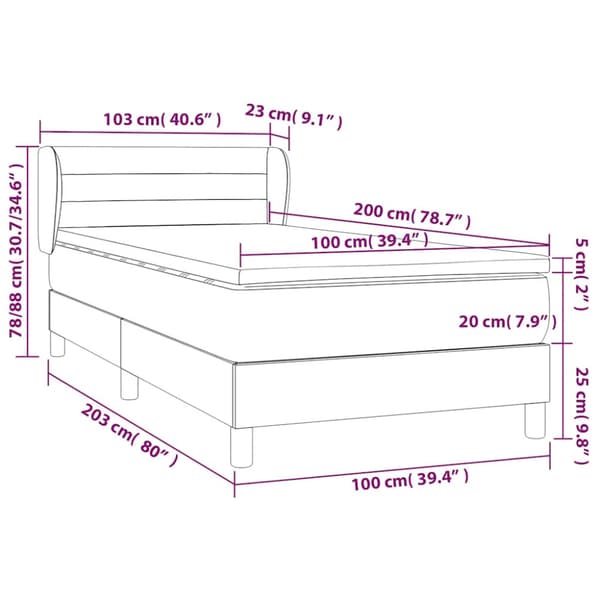 Ramsäng med madrass mörkblå 100x200 cm sammet