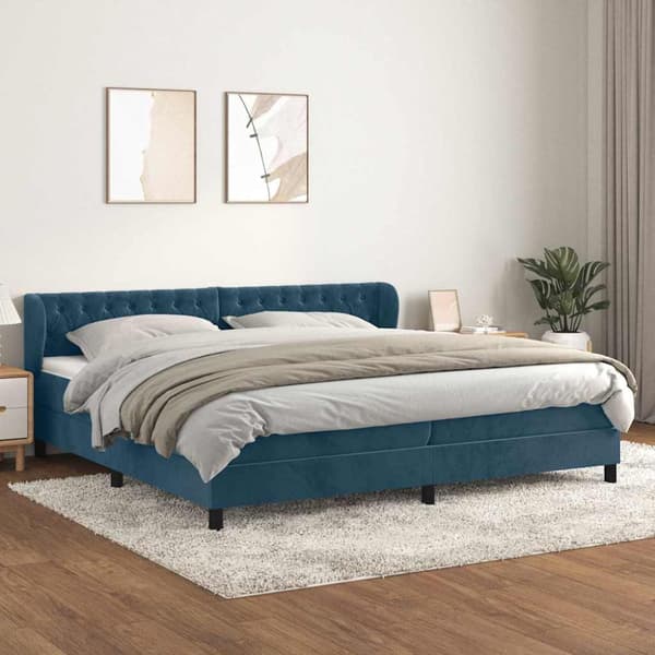 Ramsäng med madrass mörkblå 200x200 cm sammet