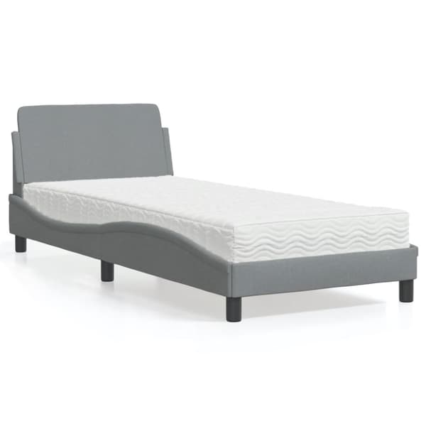 Bed with Mattress "Dover" Light Grey 90x190 cm Fabric