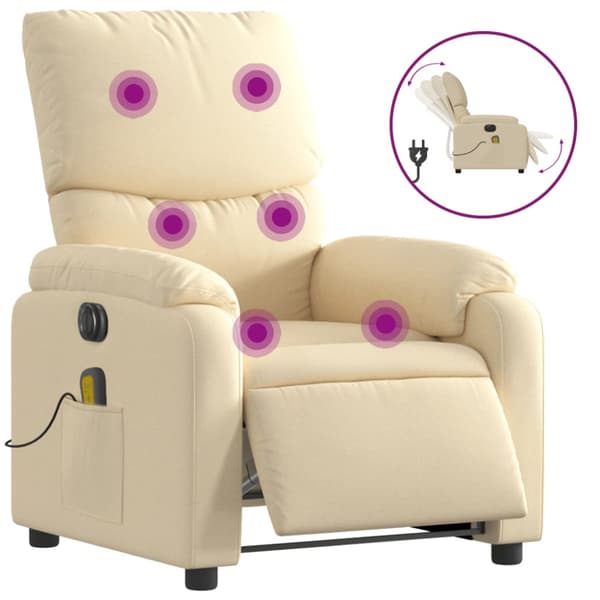 Elektrisk massagefåtölj gräddvit tyg