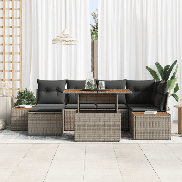 Trädgårdsoffset med lagring 7 pcs Grå Poly rattan