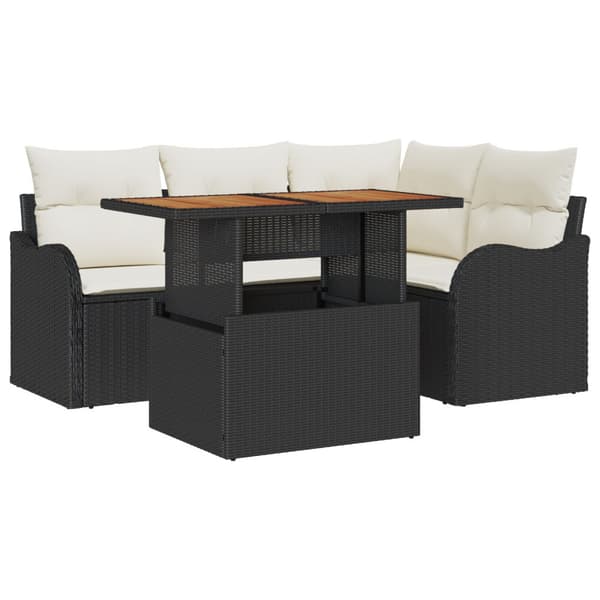 Trädgårdsoffset med lagring 5 pcs Svart Poly rattan