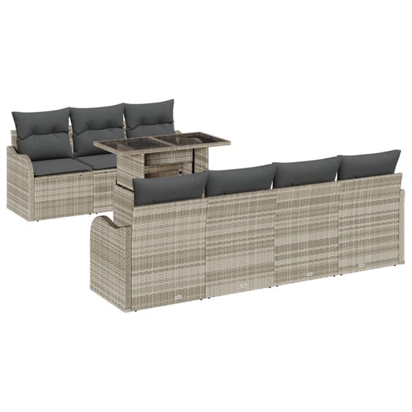 Trädgårdsoffset med kudde 8 pcs Ljusgrå Poly rattan
