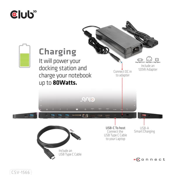 Club 3D - dockningsstation - USB-C - 2 x HDMI, DP - 1GbE
