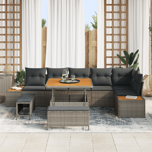 Trädgårdsoffset med kudde med lagring 9 pcs Grå Poly rattan