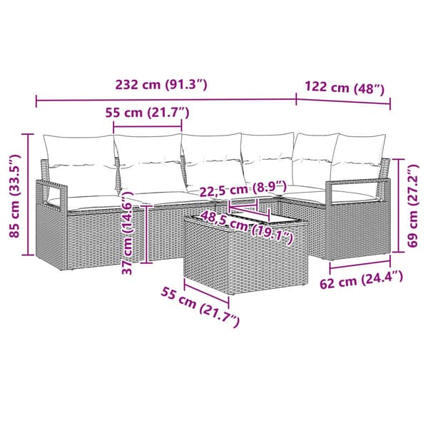 Soffset 6 pcs Grå konstrotting