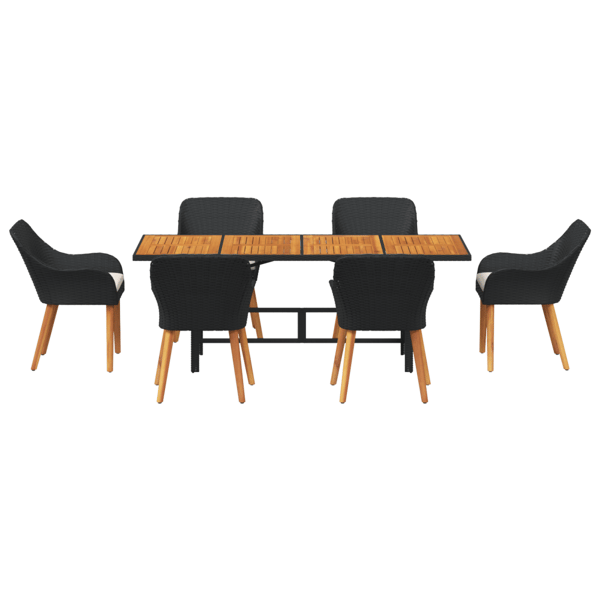Trädgårdsmöbelset med kudde 7 pcs Svart konstrotting