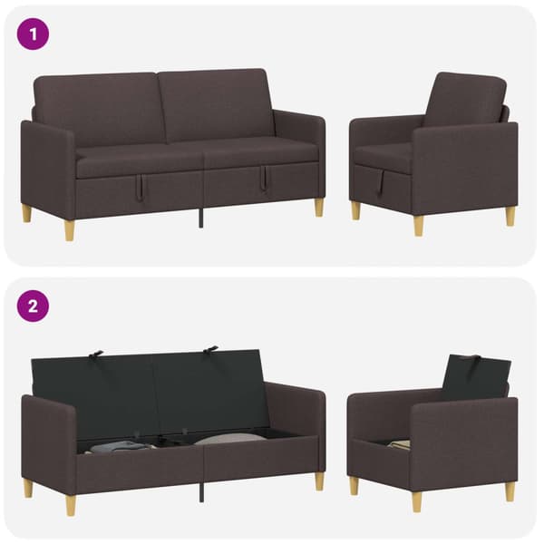 Soffgrupp med förvaring 2 pcs Mörkbrun Polyester