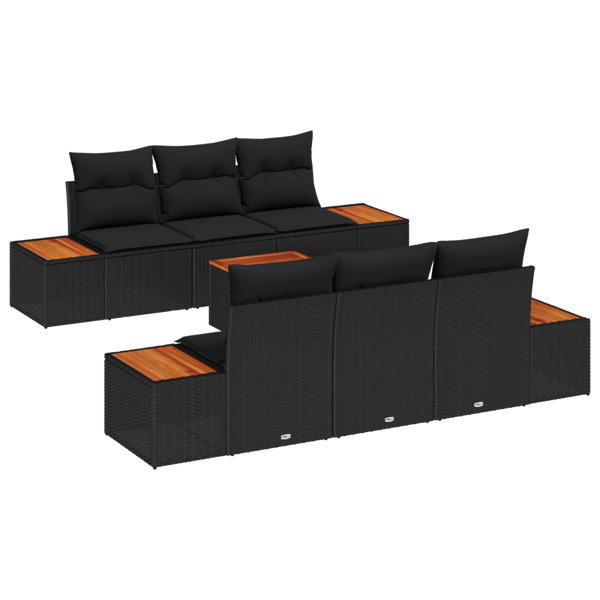 Trädgårdsoffset med kudde 7 pcs Svart Poly rattan