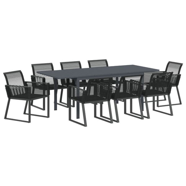 Trädgårdsmöbelset 9 pcs Svart konstrotting