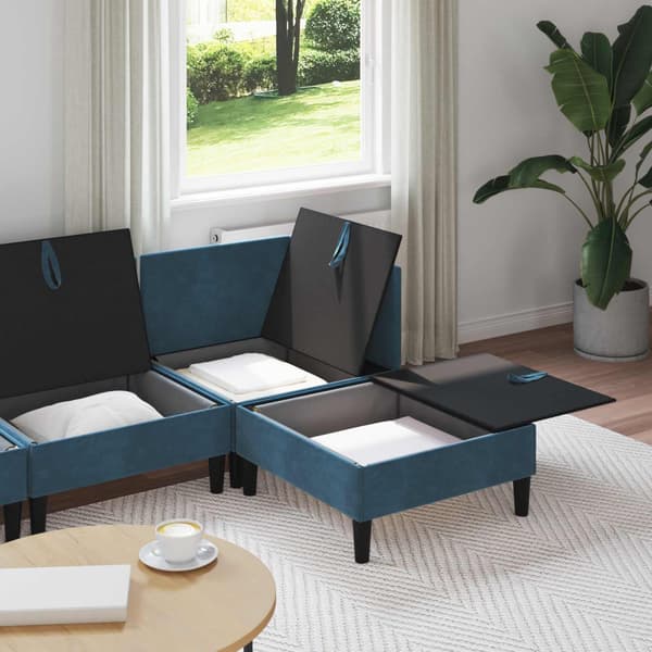 Möbelset för vardagsrummet med kudde 4 pcs Blå Sammet