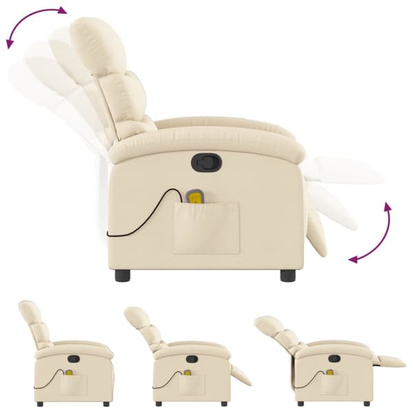 Massagefåtölj gräddvit tyg