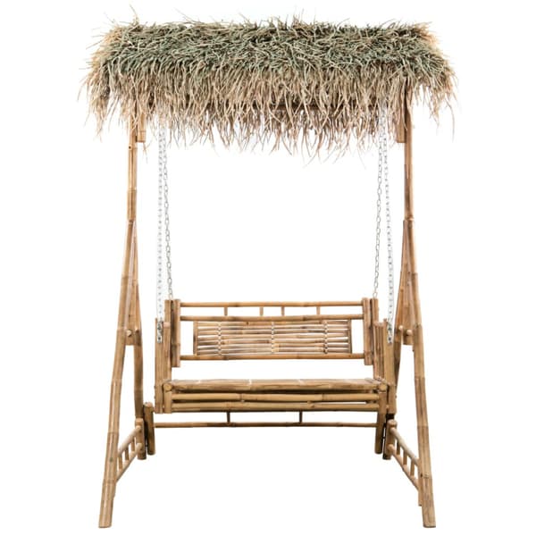 2-sits hammock med palmblad och dynor bambu 202 cm