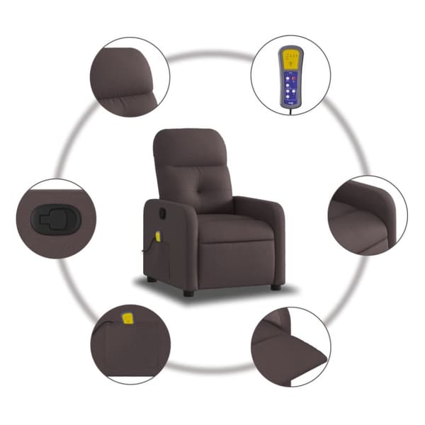 Massagefåtölj mörkbrun tyg