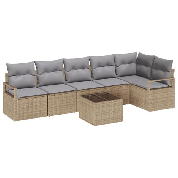 Soffset med kudde 7 pcs Beige konstrotting