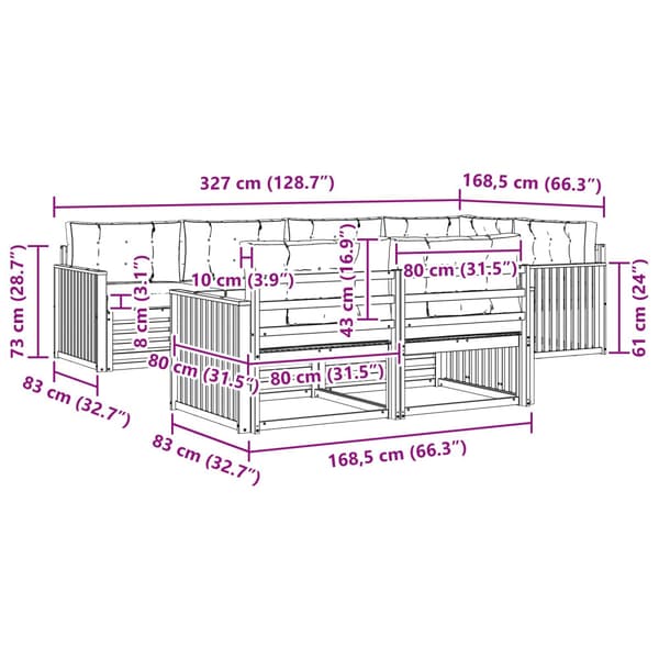 Utomhussoffset 7 pcs Vit och grädde 327 x 168,5 x 73 cm