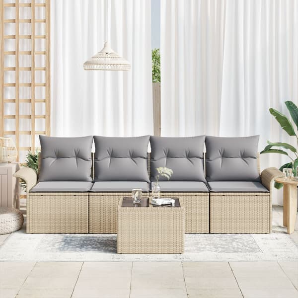 Soffset med kudde 5 pcs Beige konstrotting