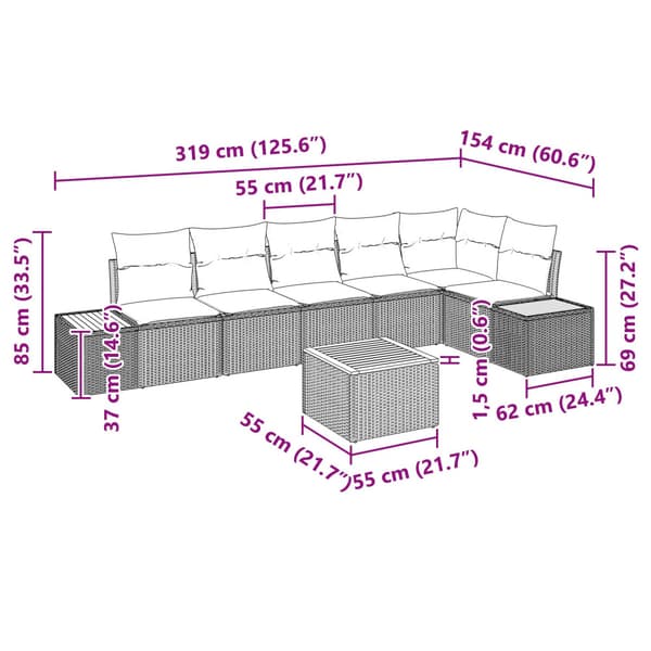 Trädgårdsoffset med kudde 7 pcs Beige Poly rattan