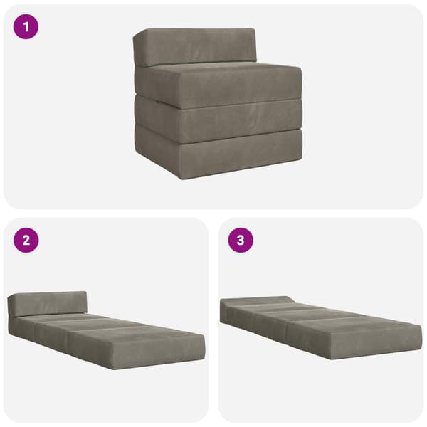 Fällbar Soffbed Ljusgrå 200 x 70 x 10 cm Sammet