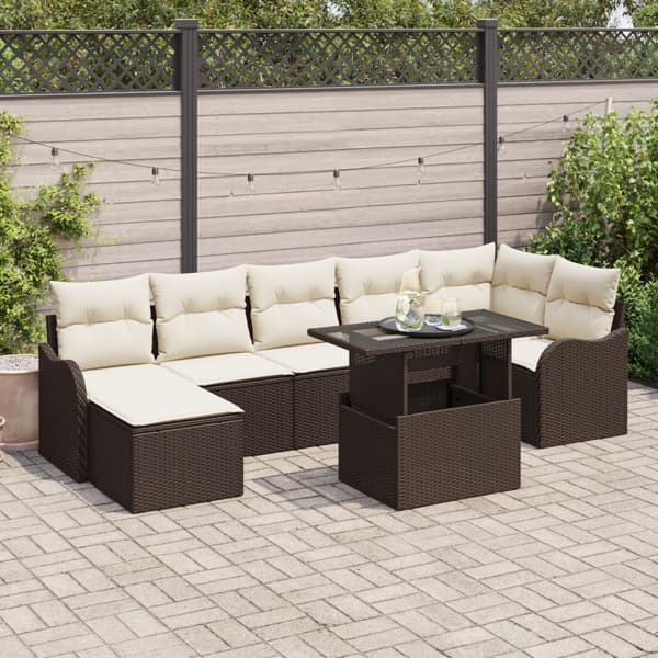 Trädgårdsoffset med kudde 8 pcs Brun Poly rattan