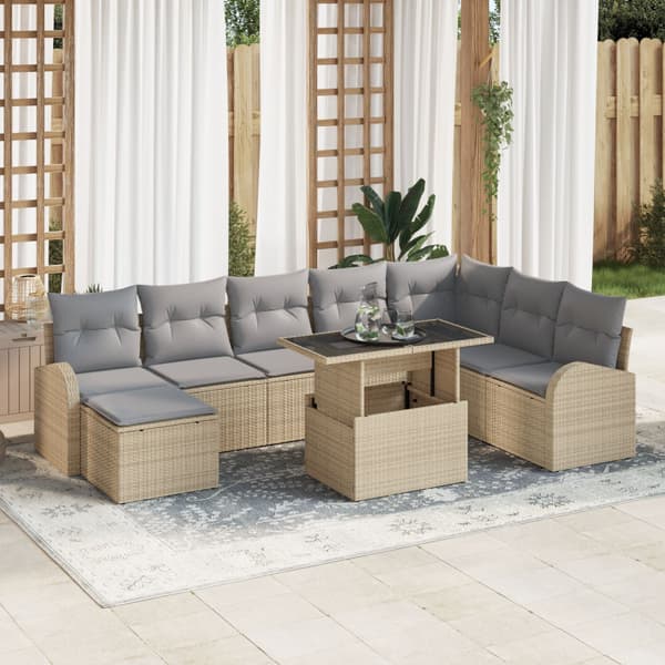 Trädgårdsoffset med lagring 9 pcs Beige Poly rattan