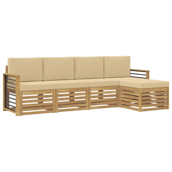 Utomhussoffset med kudde 5 pcs Vit och Beige Polyester