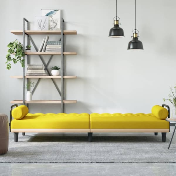 Bäddsoffa med armstöd ljusgul tyg