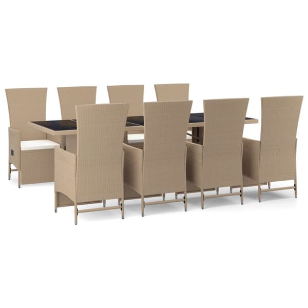 Matgrupp för trädgården med dynor 9 delar beige konstrotting
