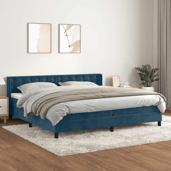 Ramsäng med madrass mörkblå 200x200 cm sammet