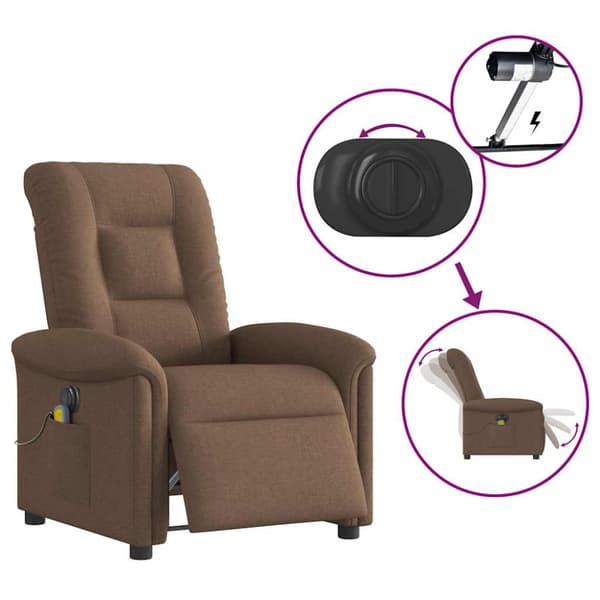 Elektrisk massagefåtölj brun tyg
