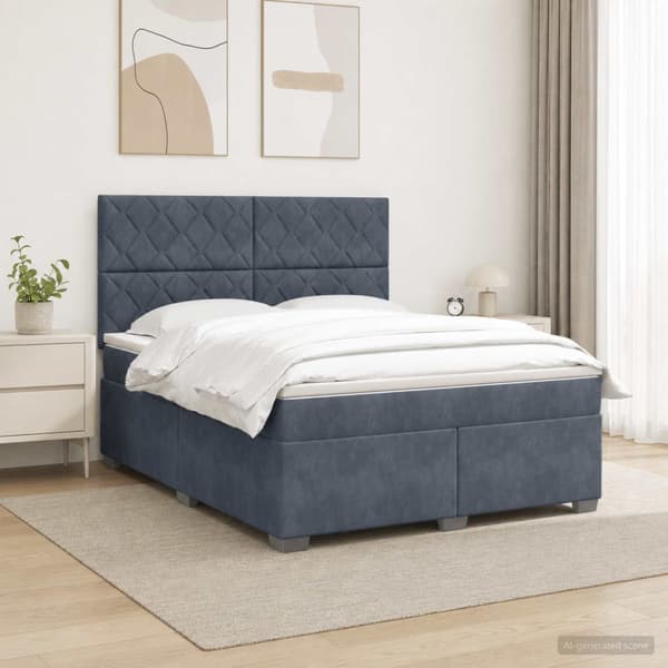 Kontinentalsäng med madrass Mörkgrå 140 x 190 cm Sammet