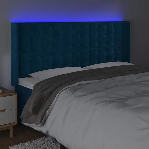 Sänggavel LED blå 163x16x118/128 cm sammet