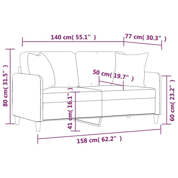 2-sits soffa med prydnadskuddar ljusgrå 140 cm tyg