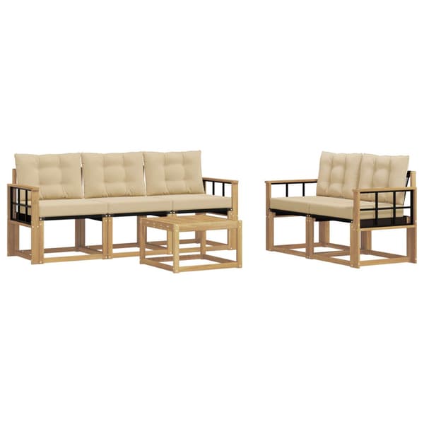 Utomhussoffset med kudde 6 pcs Vit och Beige