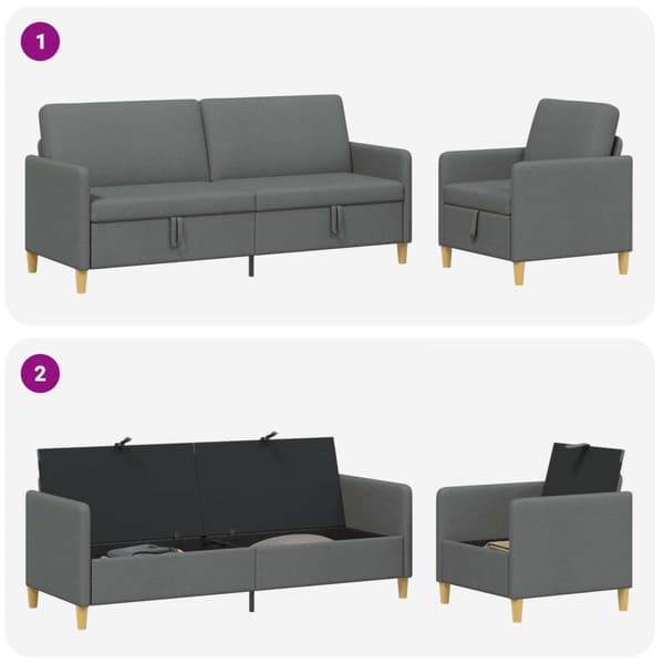 Soffgrupp med förvaring 2 pcs Mörkgrå Polyester
