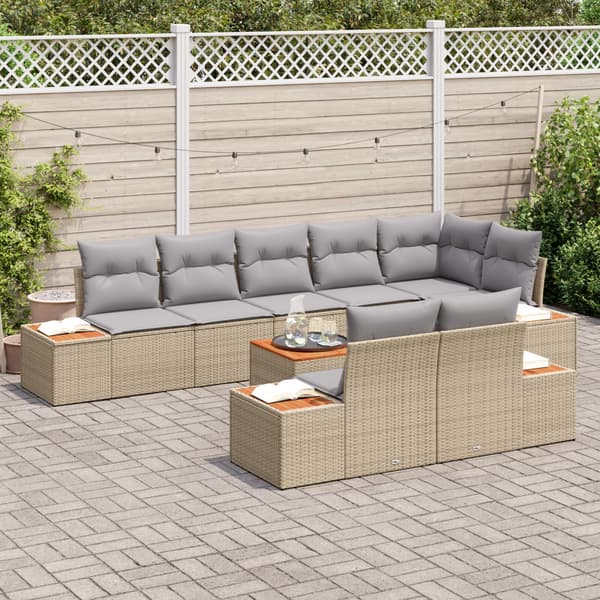 Trädgårdsoffset med kudde 9 pcs Beige Poly rattan