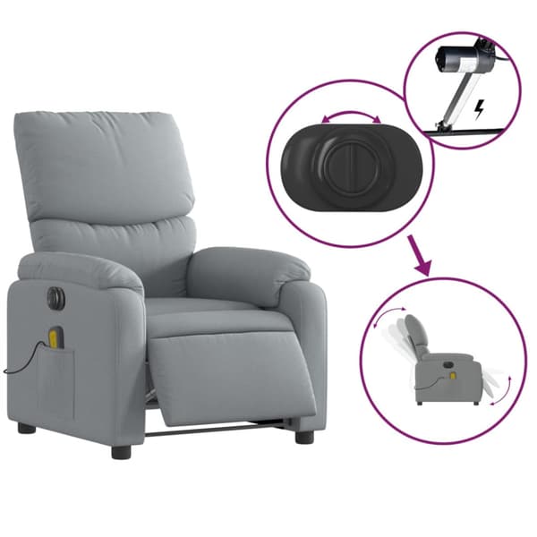 Elektrisk massagefåtölj ljusgrå tyg