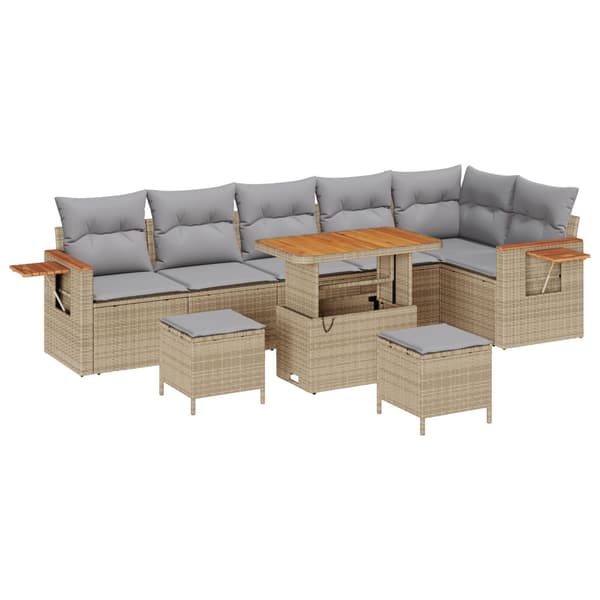 Trädgårdsoffset med kudde 9 pcs Beige och Ljusgrå