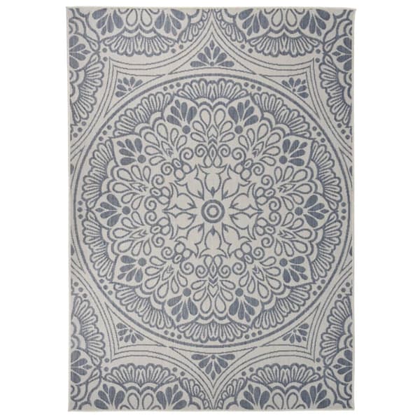 Utomhusmatta plattvävd 120x170 cm blått tryck