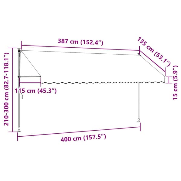 Markis manuellt infällbar med LED 400 cm gräddvit