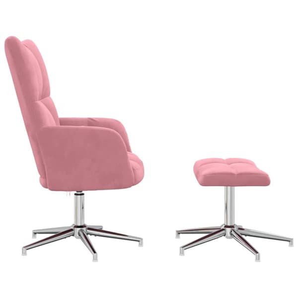 Vilstol med fotpall rosa sammet