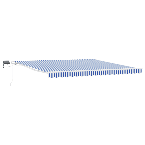 Utfällbar markis med LED -remsljus Blå och Vit 450 × 300 cm