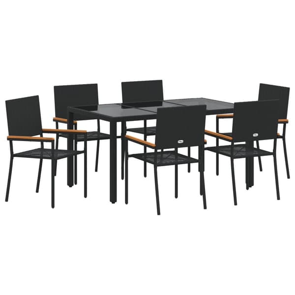 Trädgårdsmöbelset 7 pcs Svart konstrotting