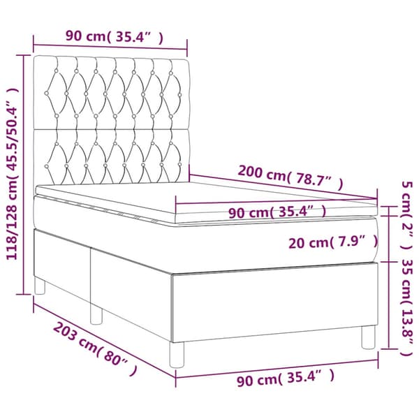 Ramsäng med madrass mörkblå 90x200 cm sammet
