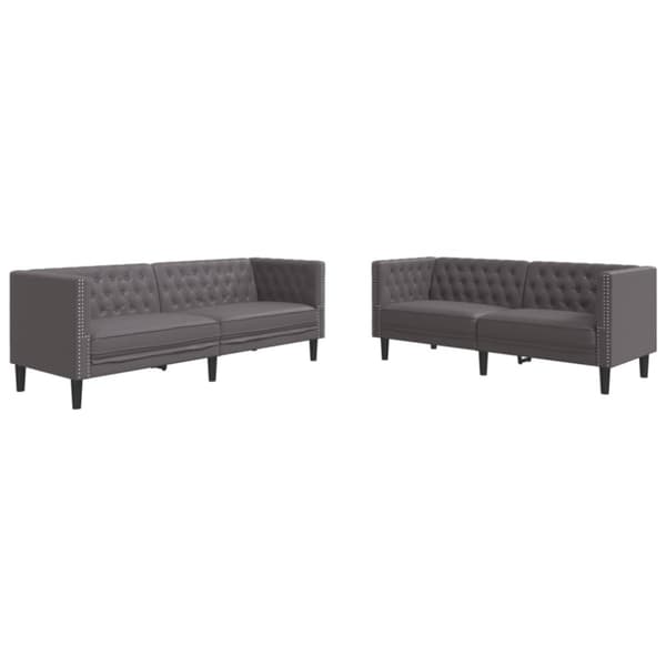 Soffgrupp chesterfield 2 delar grå konstläder