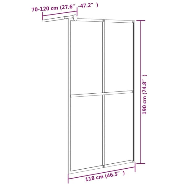 Duschvägg 118x190 cm mörkt härdat glas