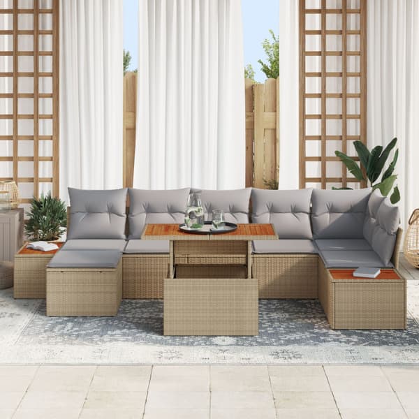 Trädgårdsmöbelset med kudde 8 pcs Beige och Grå