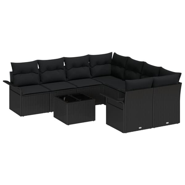 Trädgårdsoffset 9 pcs Svart Poly rattan